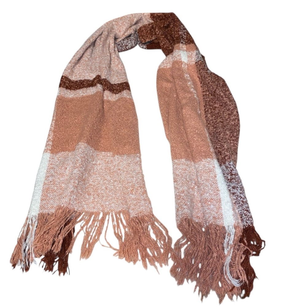 Cozy Large Scarf Wrap in Pink Blush Hues with Fringe - Picture 8 of 9